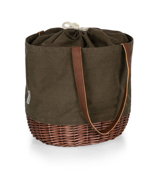 Coronado Canvas and Willow Basket Tote, (Khaki Green with Beige Accents) - Pier 1