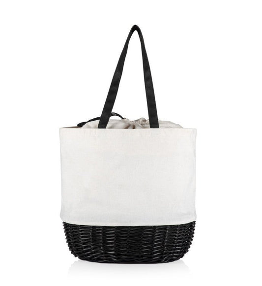 Coronado Canvas and Willow Basket Tote, (White Canvas with Black Accents) - Pier 1