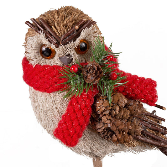 Pier 1 Natural Standing 8" Woodland Owl With Scarf - Pier 1
