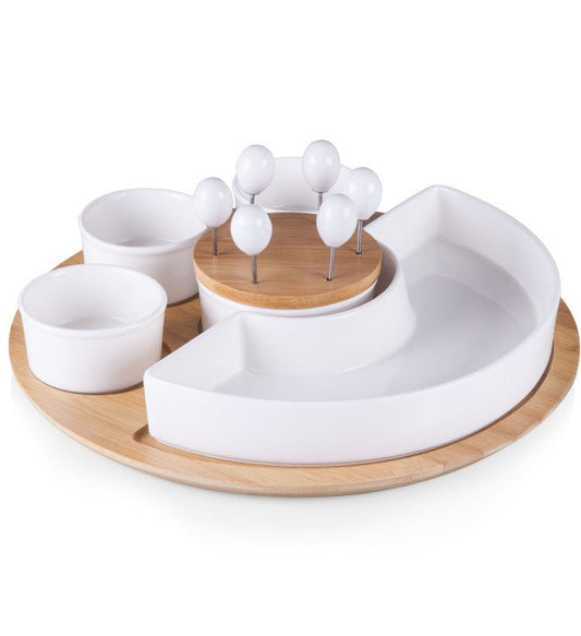 Symphony Appetizer Serving Tray Set, (Bamboo & White Ceramic) - Pier 1